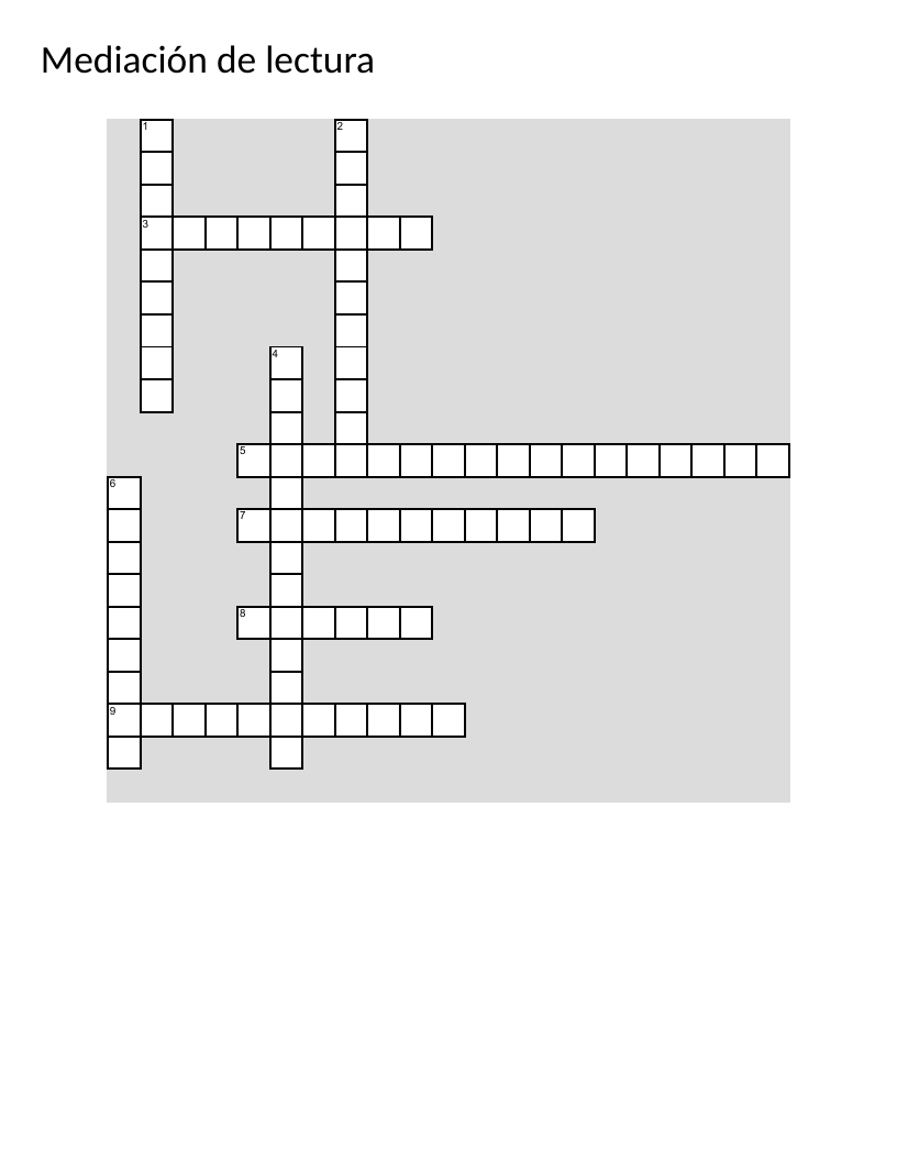Spanish reading mediation crossword with library and literacy vocabulary.