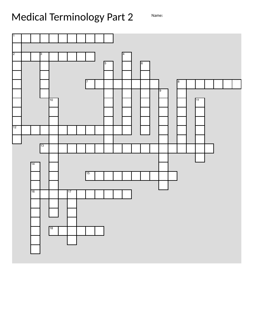 Medical Terminology Part 2 Crossword Puzzle - Free Printable | BrightSprout