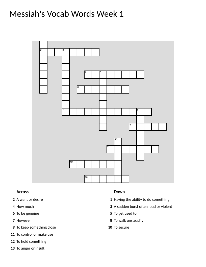 Vocabulary crossword with words like appetite, sincere, and explosion.