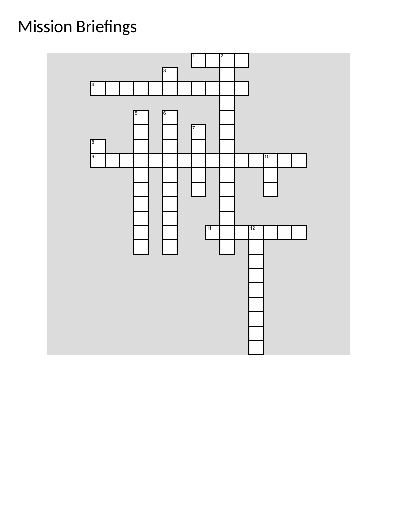 Air Force mission briefing crossword with AF Forms, logging procedures, and crew operations.