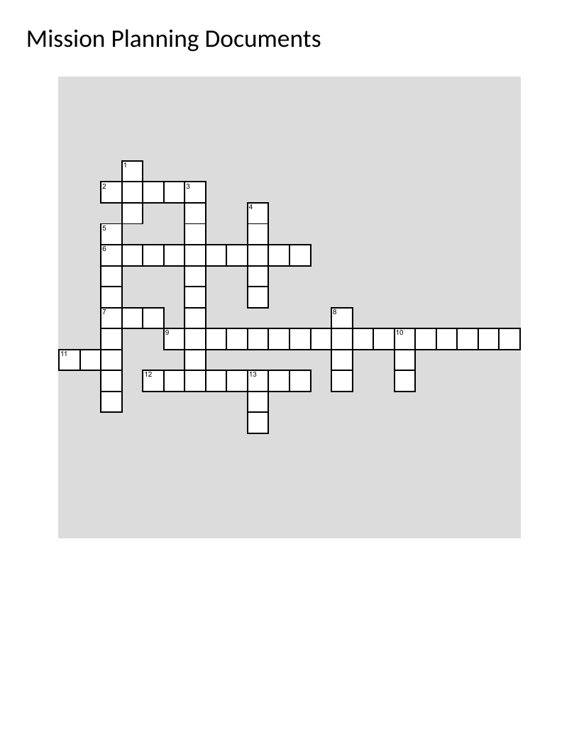 Military mission planning crossword with terminology for joint air operations and airspace control.