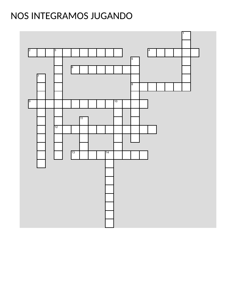 Spanish crossword on teamwork, cooperation, empathy, and communication.