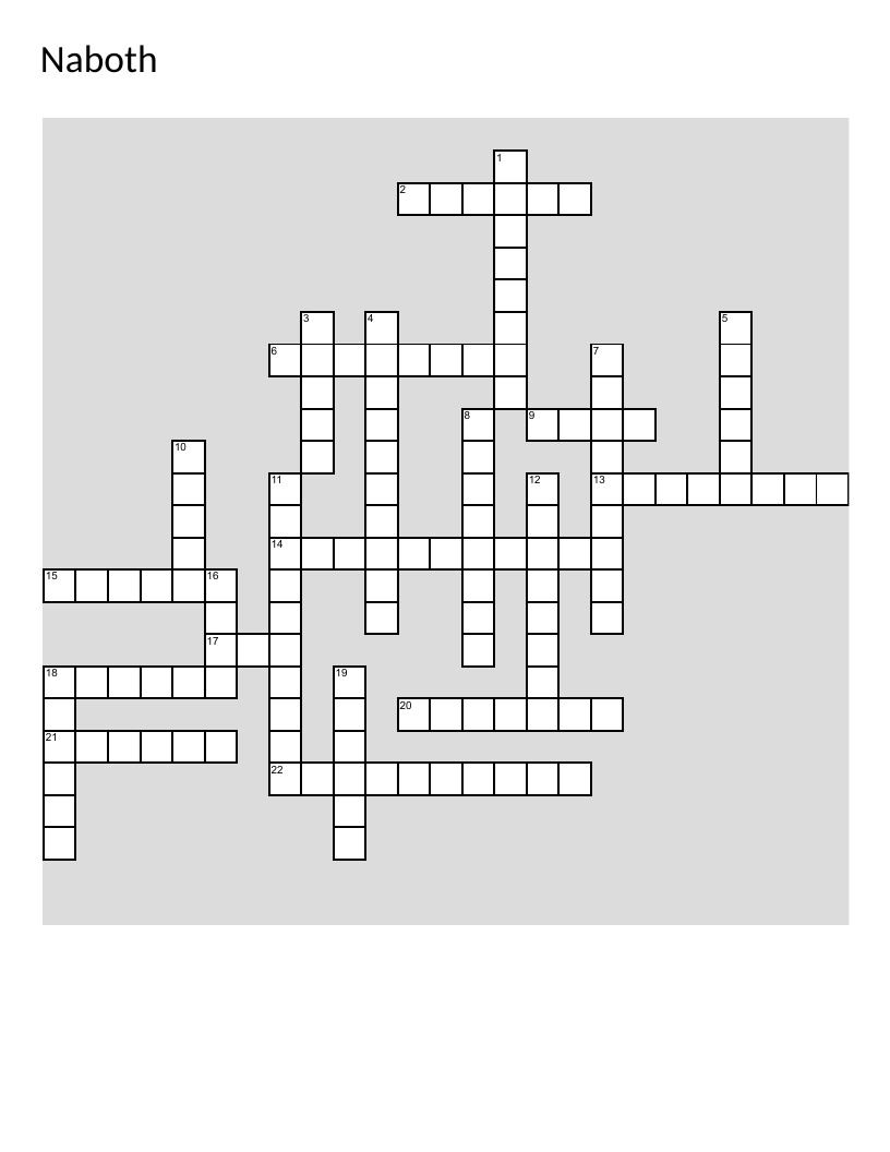 Naboth Bible crossword with King Ahab, Jezebel, and vineyard inheritance.