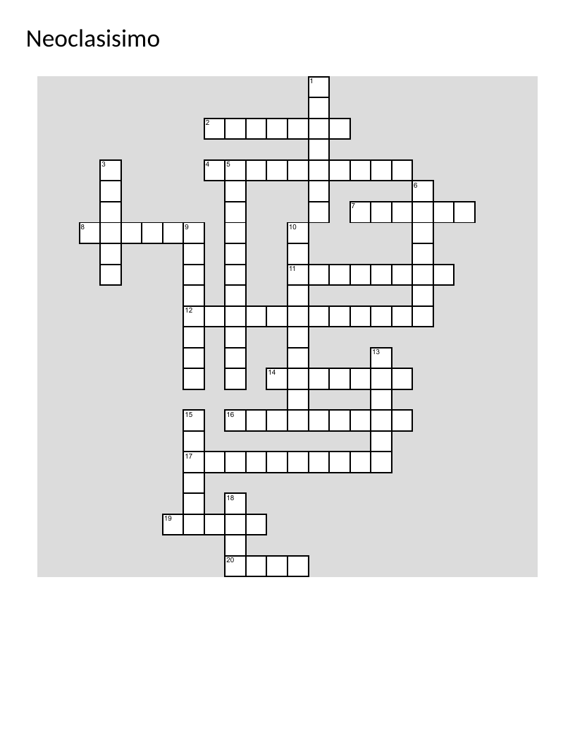 Neoclassicism crossword puzzle covering Enlightenment ideals, classical influence, and Spanish literature.