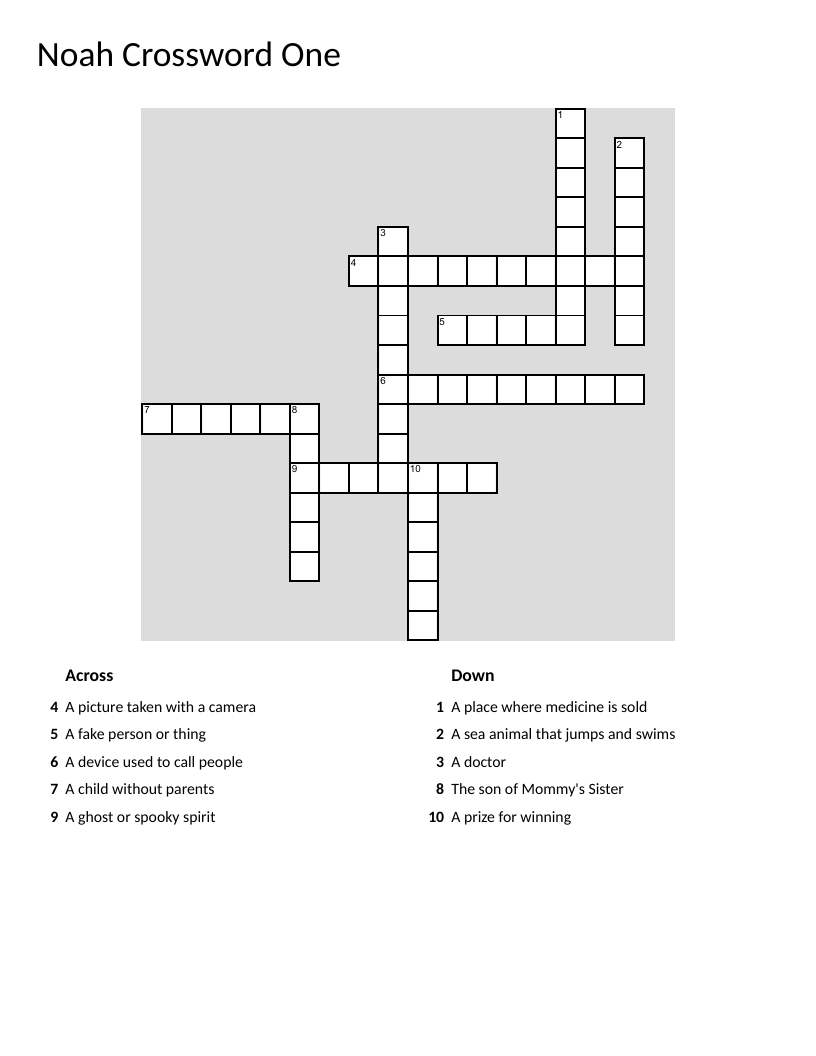 PH words phonics crossword with photograph, dolphin, and pharmacy.
