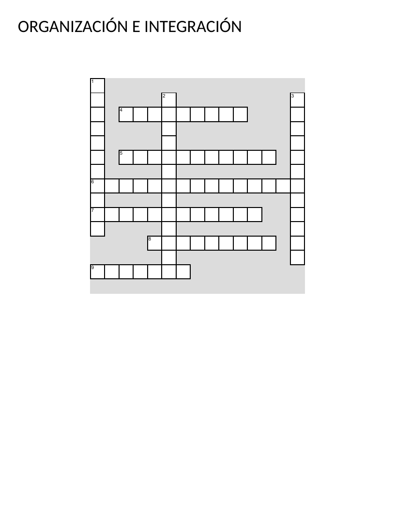 Spanish healthcare management crossword with nursing administration and organizational terms.