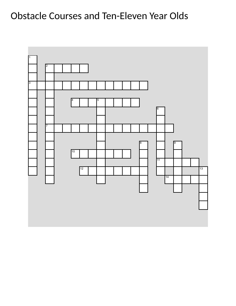 Obstacle courses and child development crossword with proprioception, problem-solving, and peer relationships.
