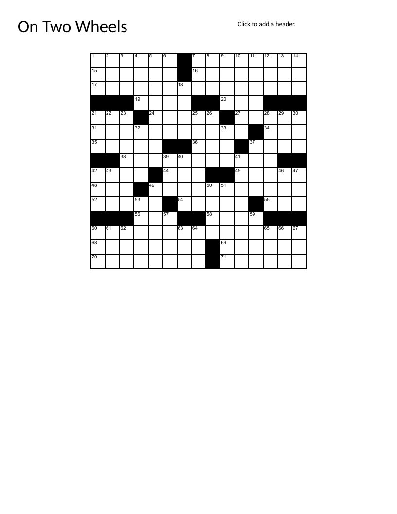Motorcycle crossword puzzle with countersteering, riding techniques, and two-wheeled vehicle themes.