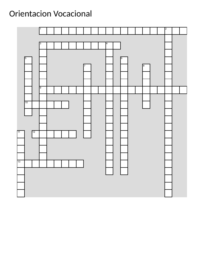 Spanish career guidance crossword with vocabulary on vocational orientation and counseling.