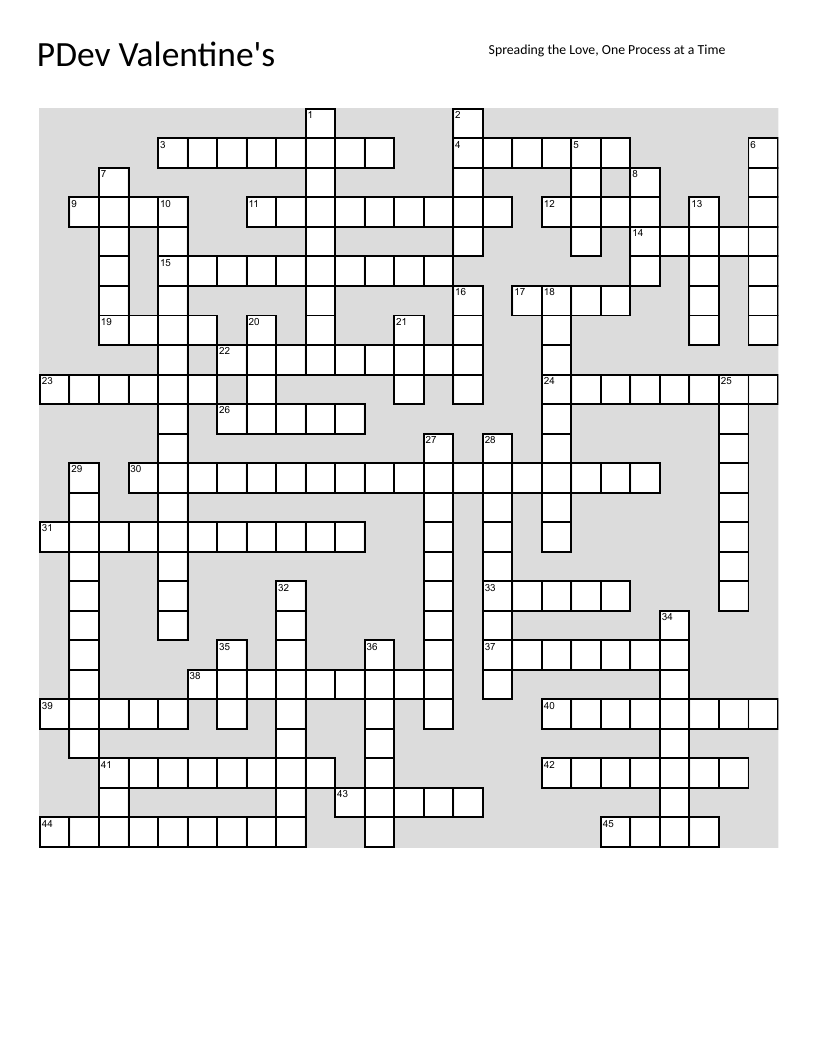 Valentine's Day crossword with Cupid, roses, chocolate, and romantic symbols.