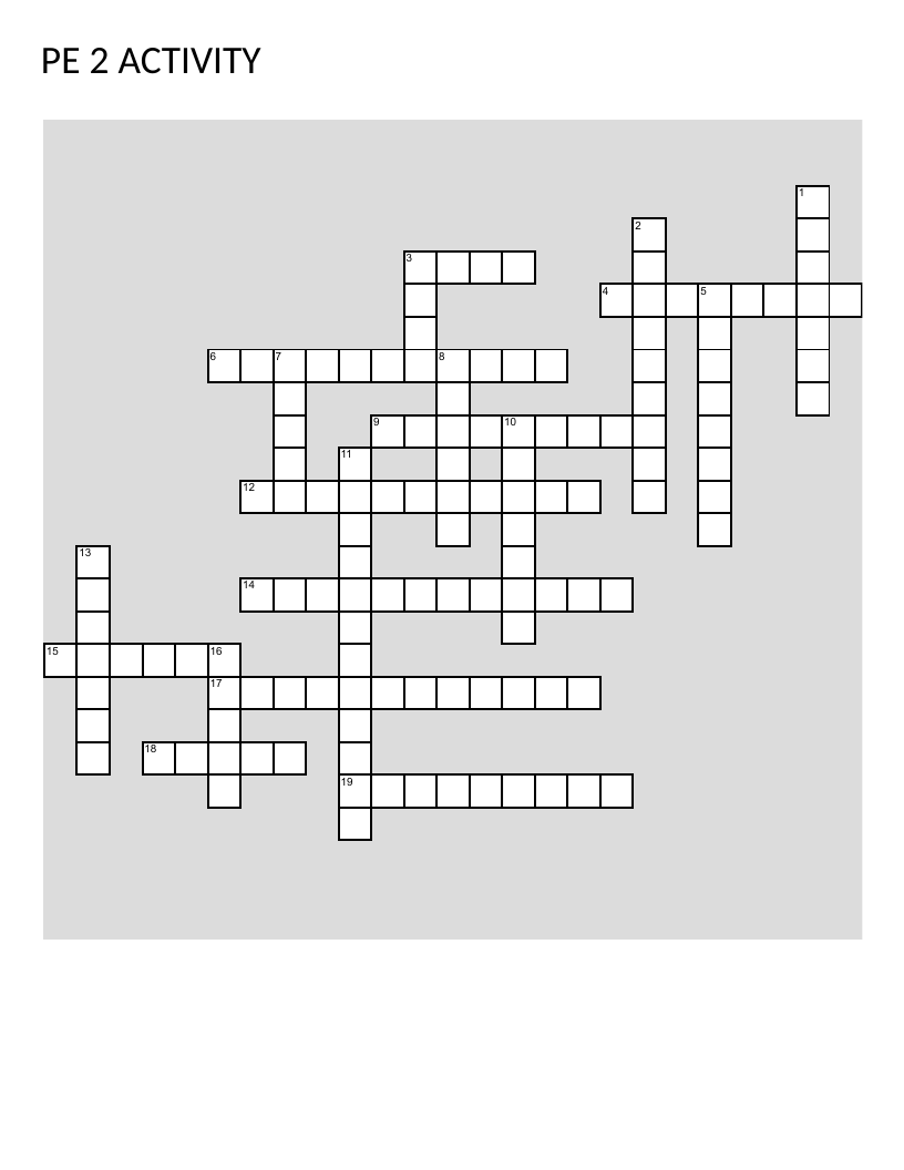 Fitness crossword puzzle covering F.I.T.T. principle, agility, and exercise science for PE class.