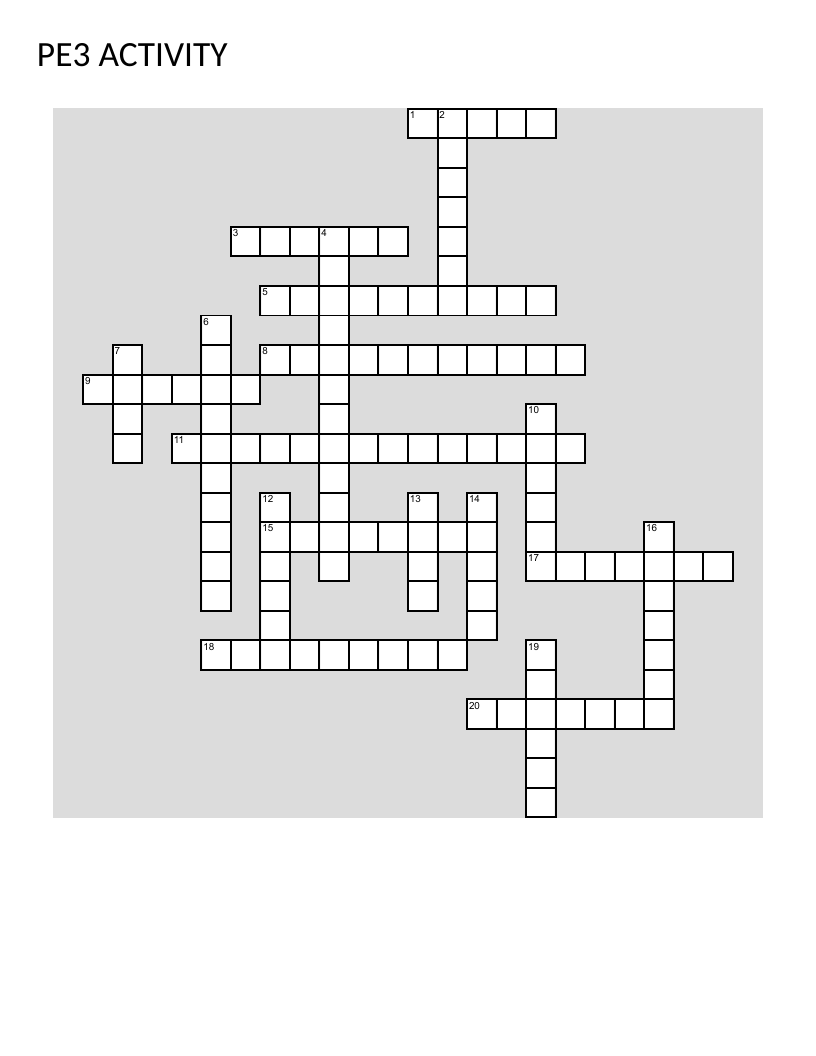 Dance styles and techniques crossword puzzle for physical education, featuring ballet, hip-hop, and folk dances.