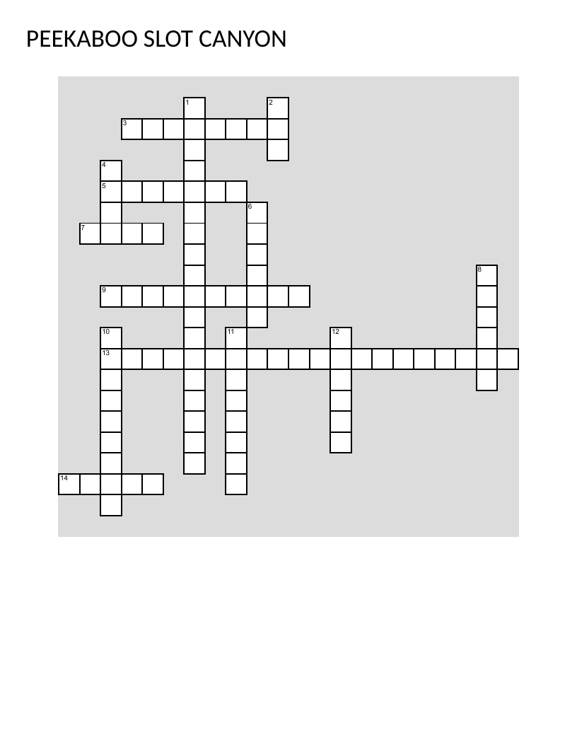 Peekaboo Slot Canyon crossword puzzle with Utah hiking and desert geology themes.