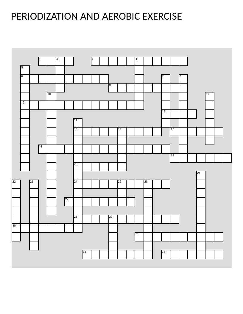 Exercise physiology and training principles crossword with adaptation, recovery, and periodization.
