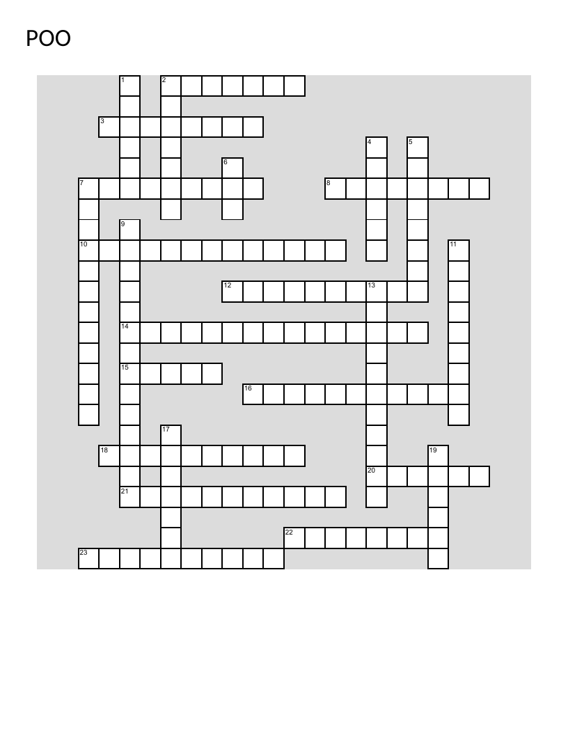 OOP crossword with programming concepts like class, inheritance, polymorphism, and encapsulation.