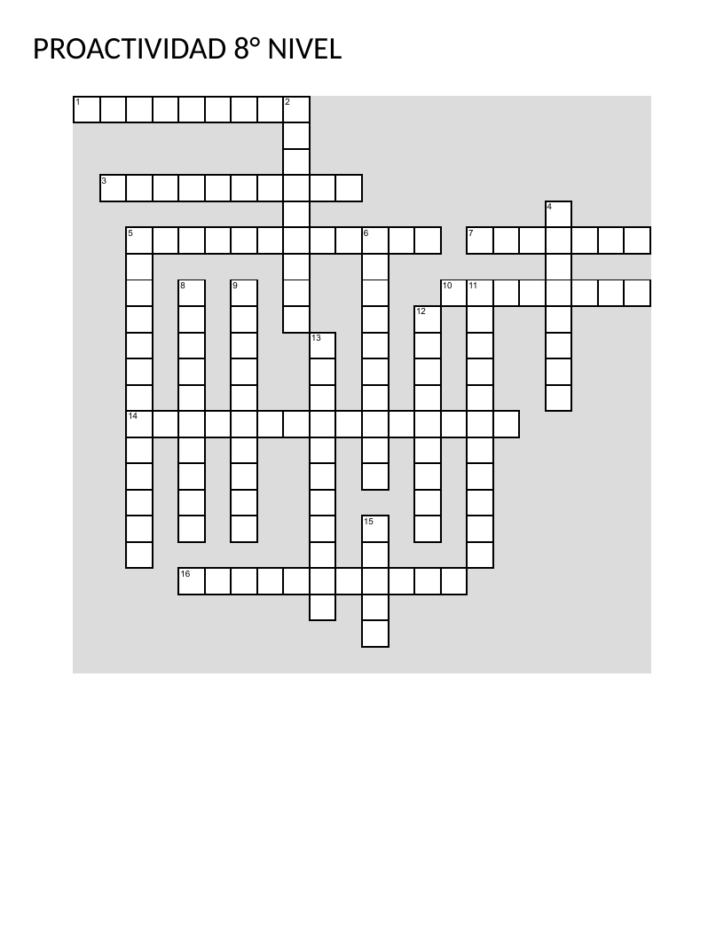 Spanish crossword on proactivity with vocabulary like initiative, leadership, and responsibility.