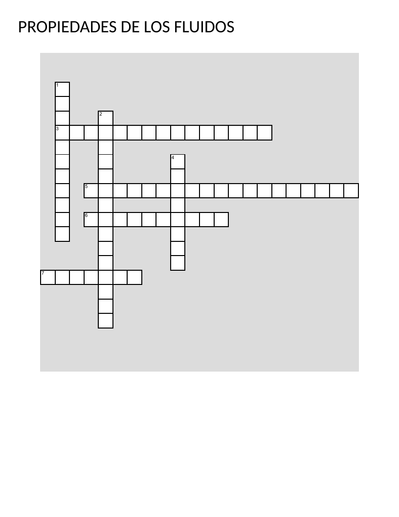 Physics crossword on fluid properties: density, viscosity, pressure, surface tension.