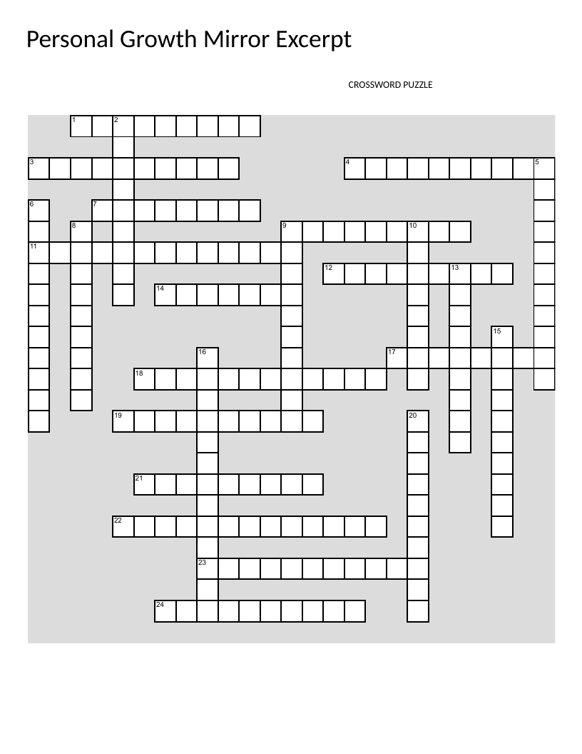 Character traits crossword with vocabulary like resilience, authenticity, and self-awareness.