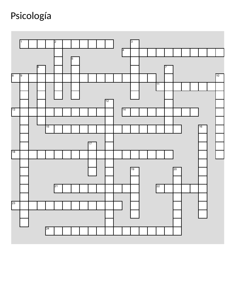 Spanish psychology crossword with competence, skills, and career-readiness vocabulary.