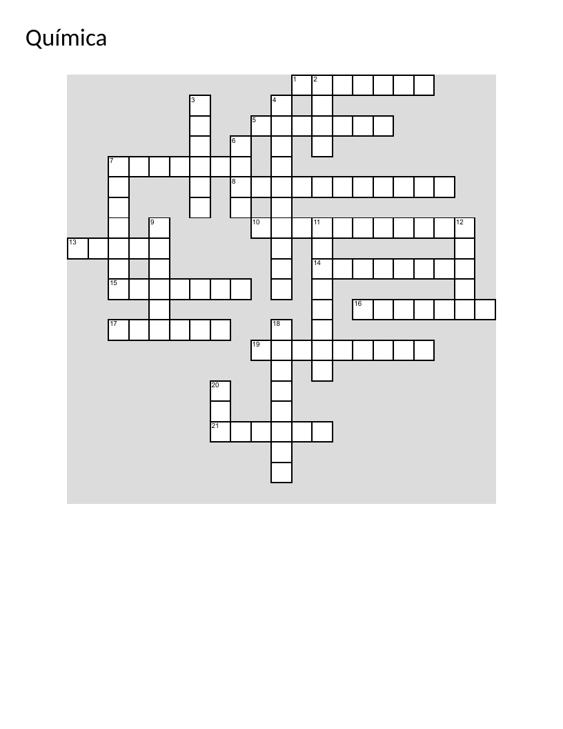 Chemistry crossword in Spanish covering atoms, molecules, matter states, and acids and bases.