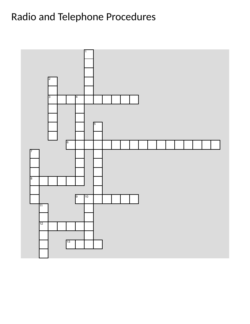 Military radio and telephone procedures crossword with Air Force communication terminology.