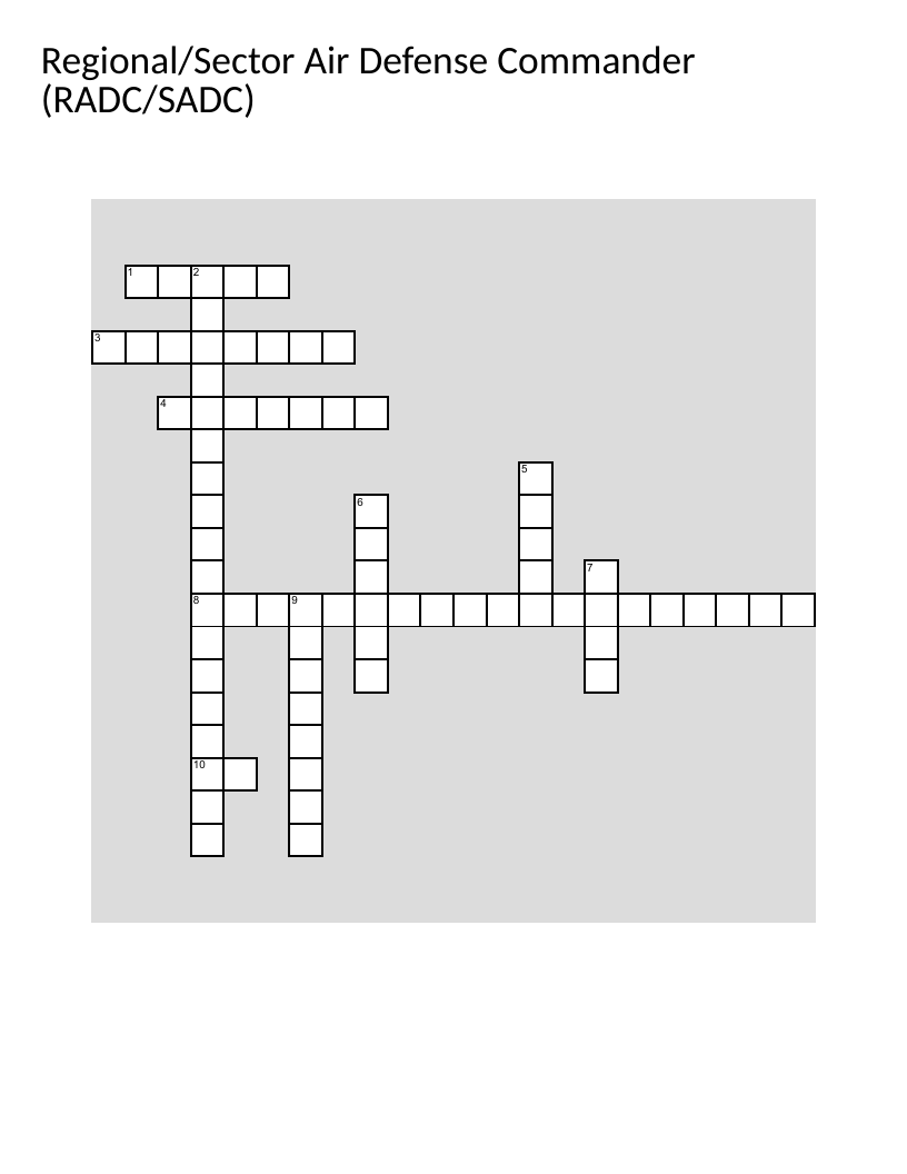 Air defense operations crossword with military acronyms and command structures.