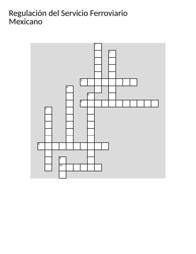 Spanish crossword on Mexican railroad service law and public utilities regulation.