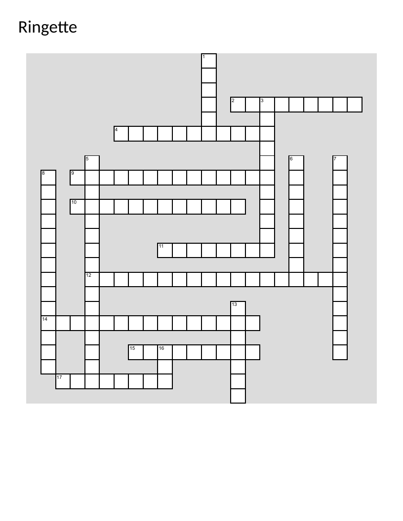 Ringette crossword with rules and terminology like power play and crease rule.