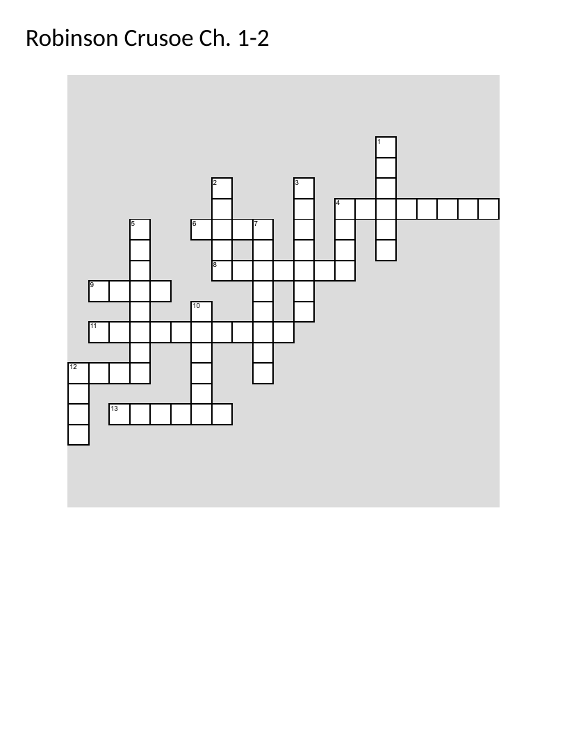 Robinson Crusoe crossword with maritime and colonial-era vocabulary.