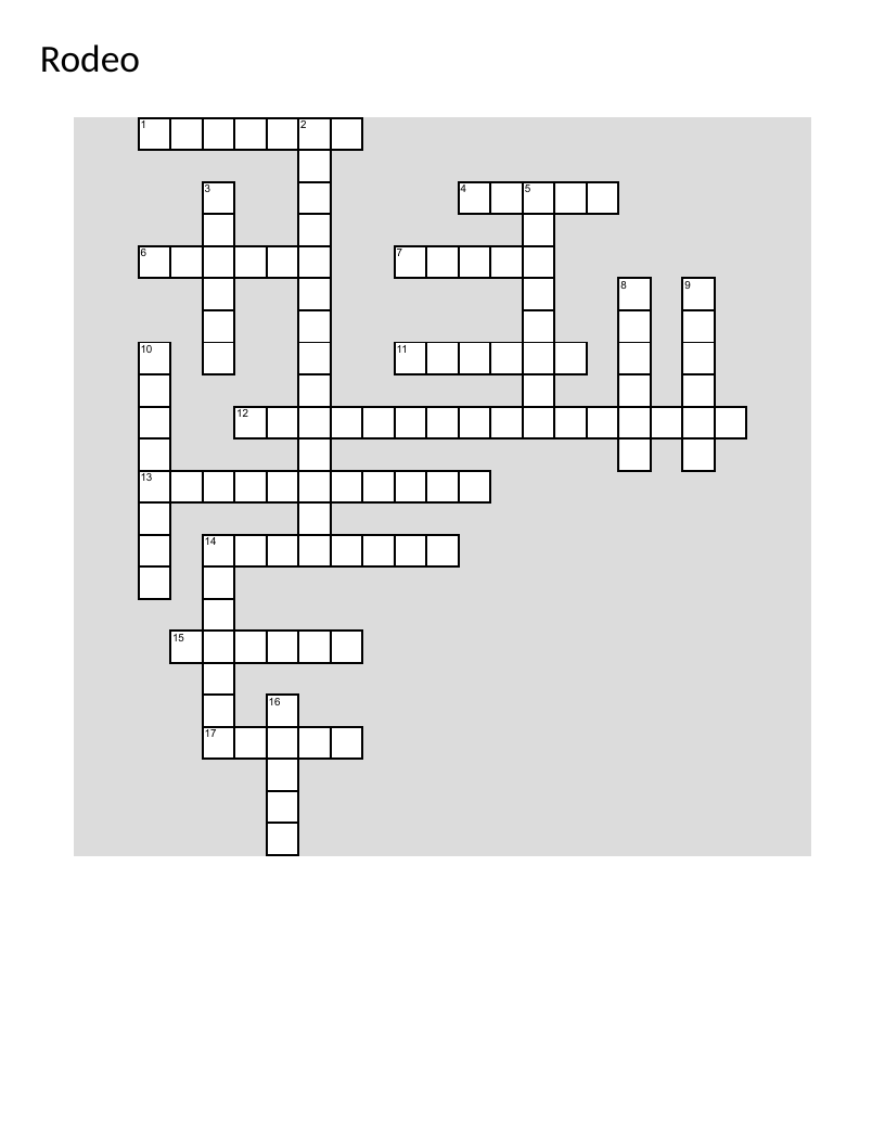 Rodeo crossword with clues about cowboys, bull riding, and Western culture.