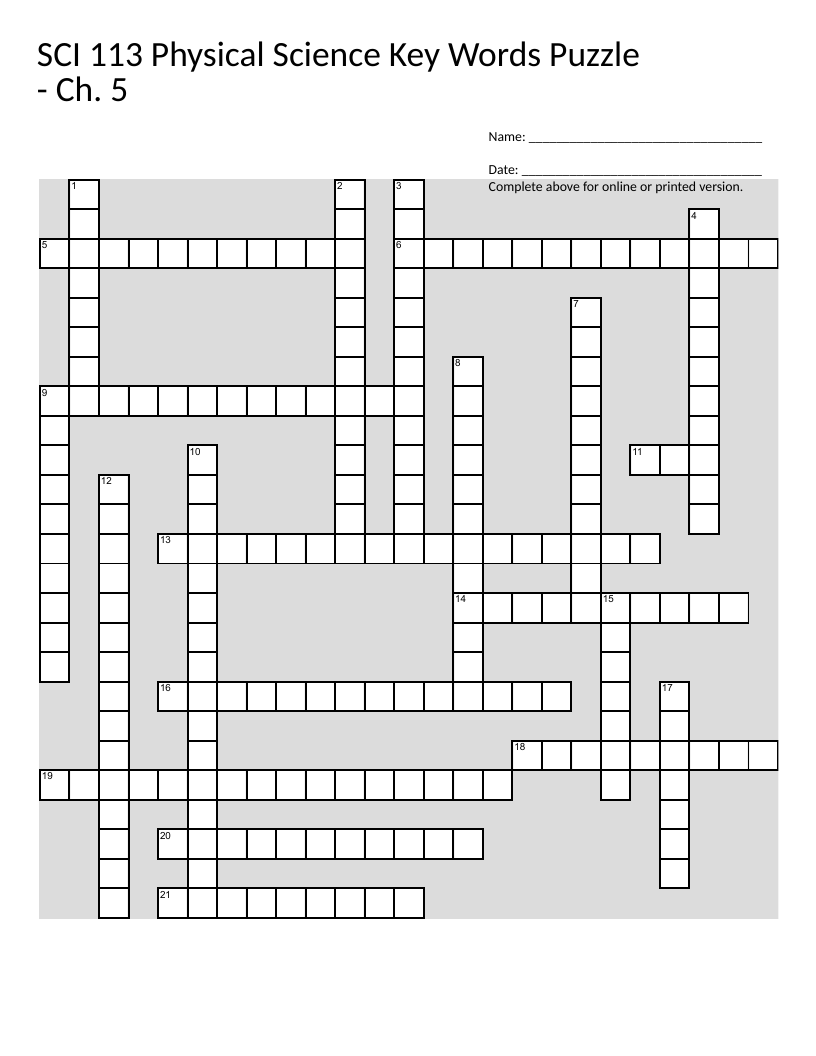 Thermodynamics and heat transfer vocabulary crossword for college physical science students.
