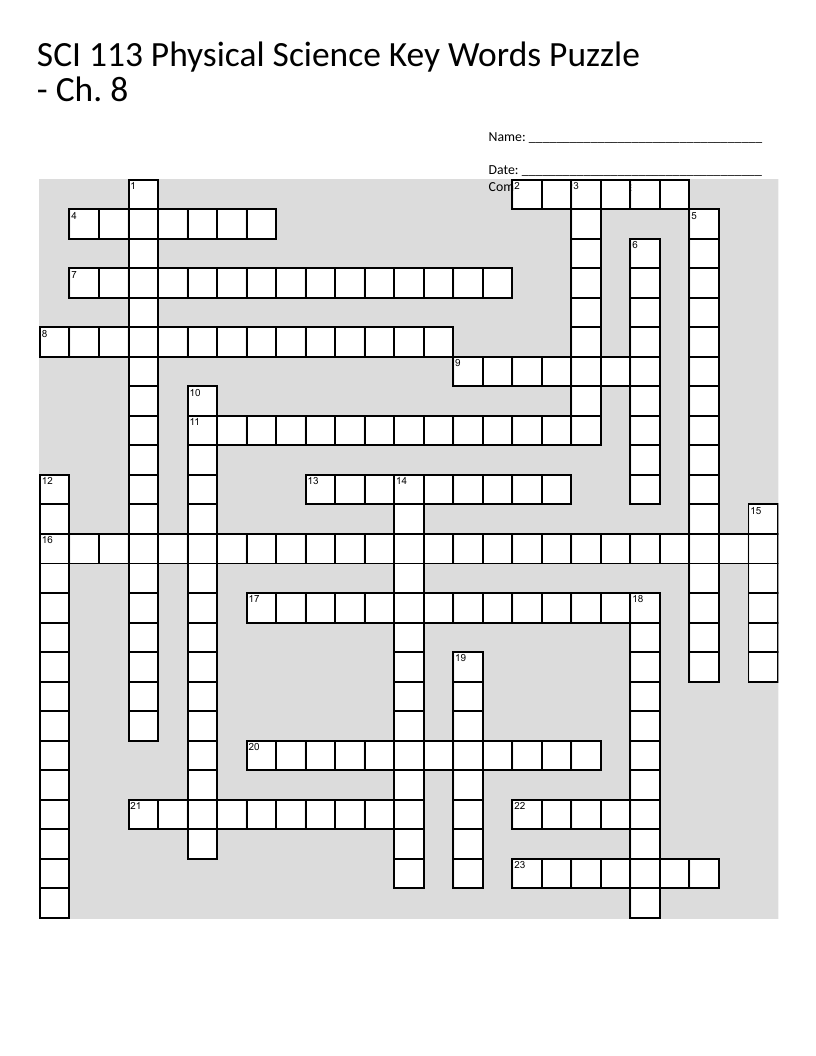 Electricity and magnetism vocabulary crossword with voltage, current, and circuits.