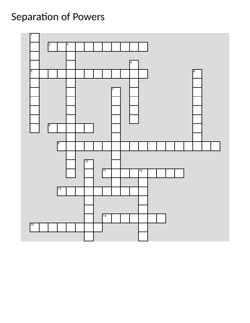 Separation of Powers crossword on Australian government, Constitution, and three branches.