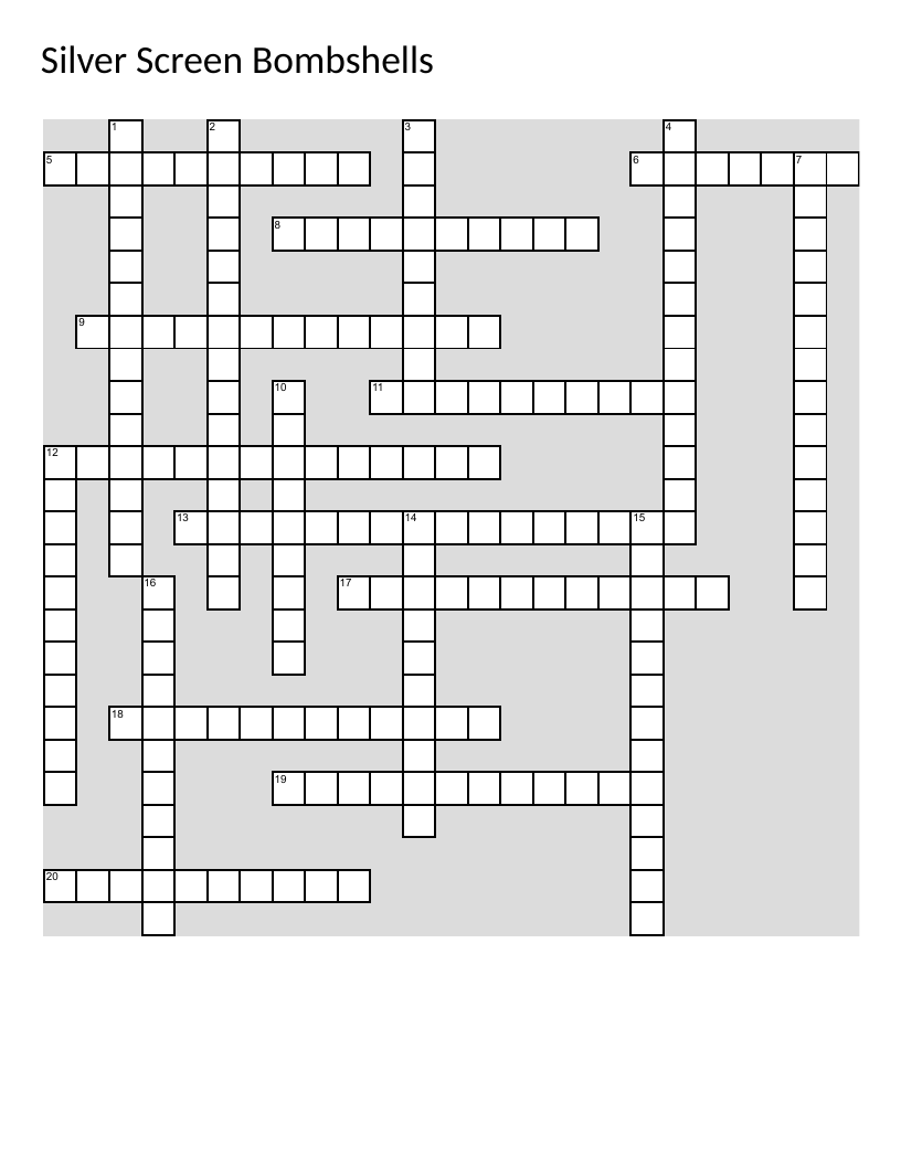 Classic Hollywood actresses crossword with Jean Harlow, Ava Gardner, and Sophia Loren.