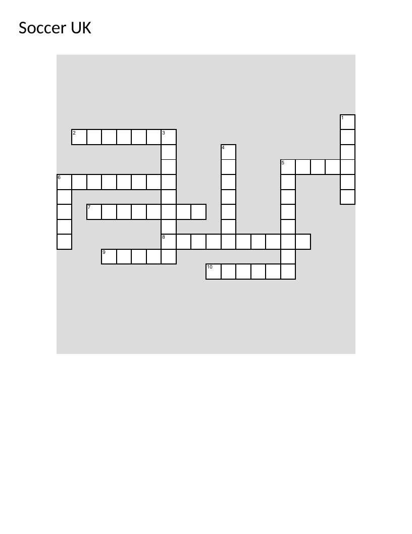 Soccer equipment crossword puzzle with British terms like pitch, boots, and shin pads.