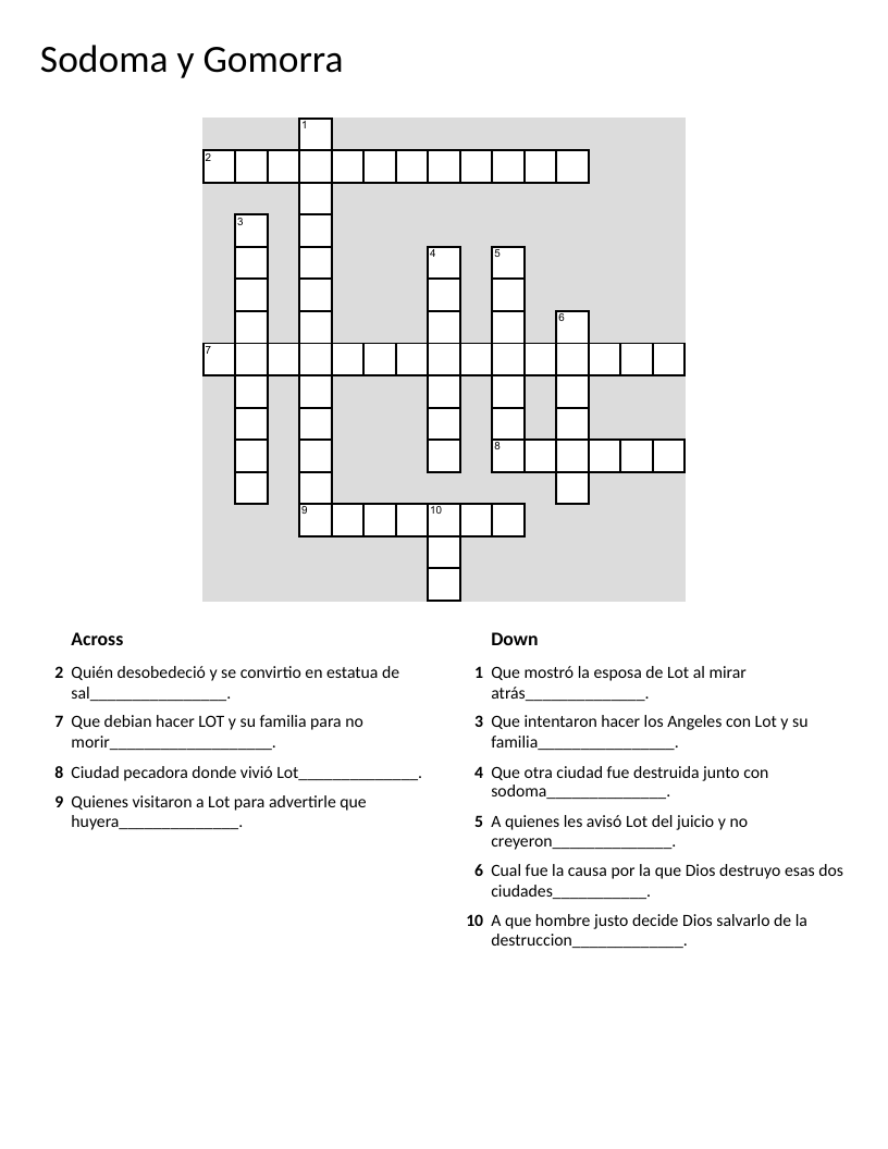 Spanish biblical crossword about Sodom and Gomorrah with Lot and angels.