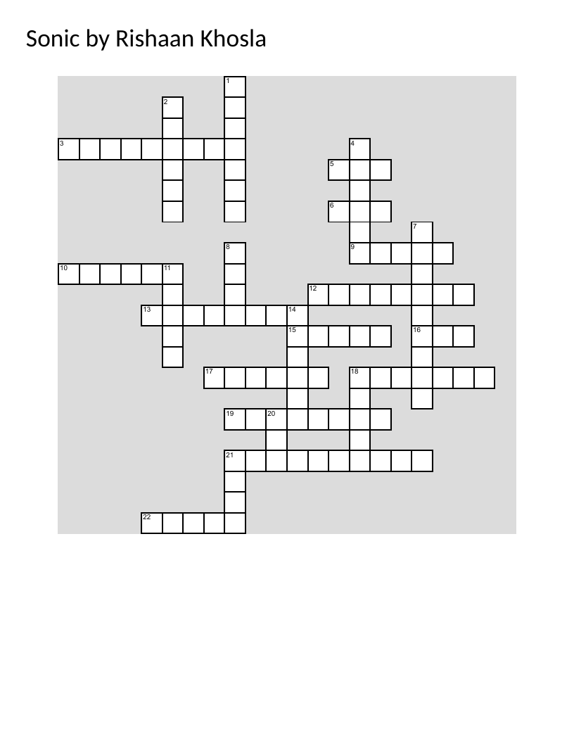 Sonic the Hedgehog video game characters crossword with Tails, Knuckles, and Amy.