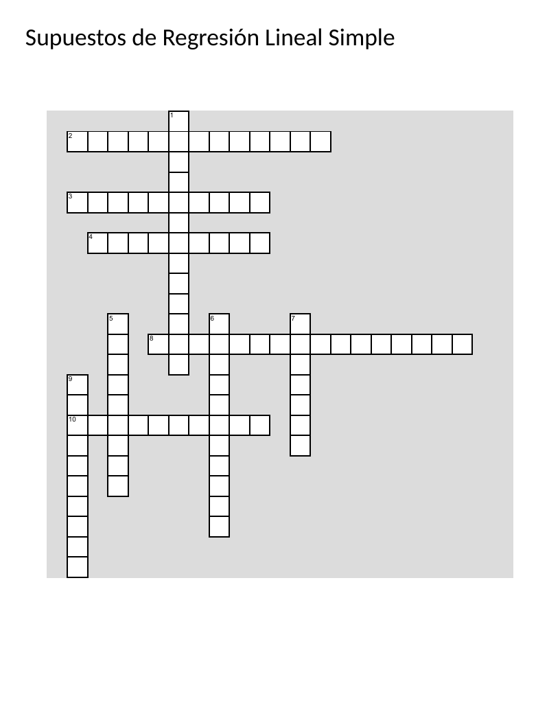 Linear regression assumptions crossword with residuals, homoscedasticity, and correlation.