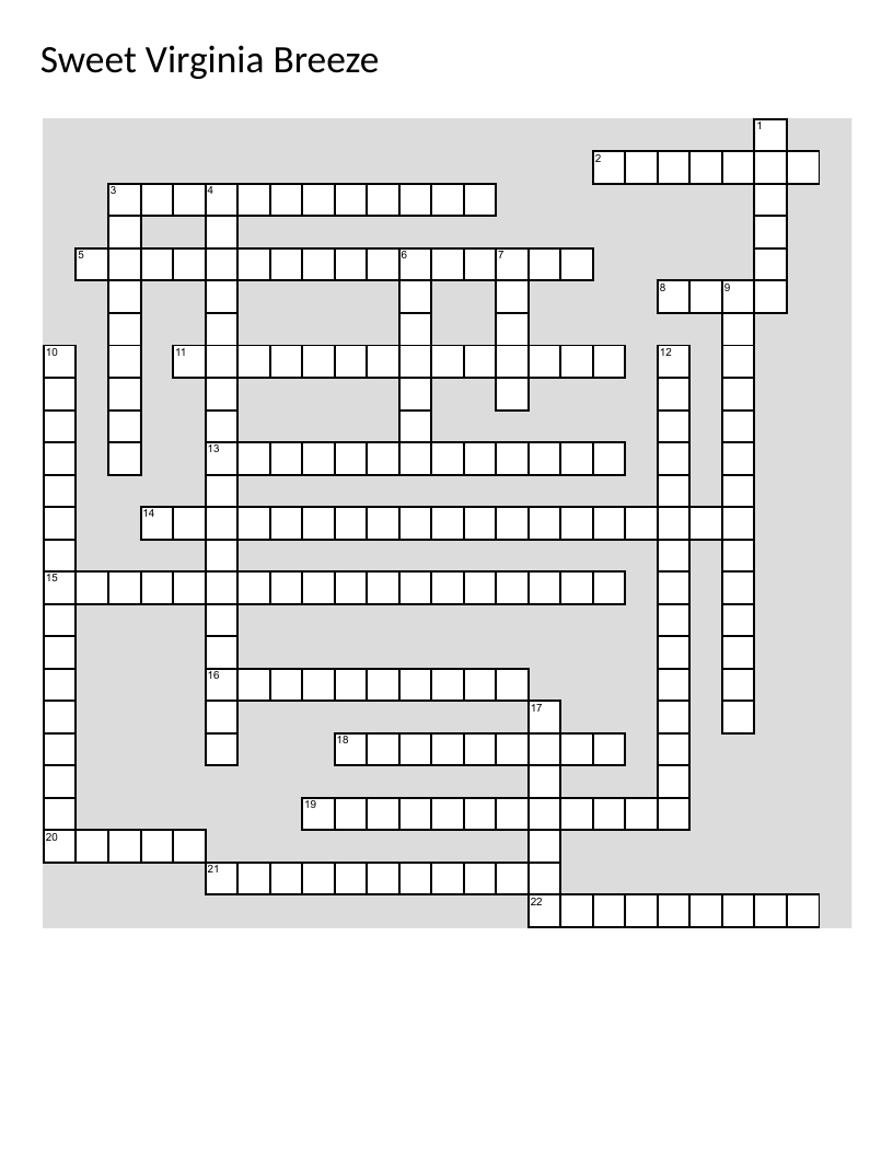 Sweet Virginia Breeze crossword puzzle about Virginia's state song and its songwriters.