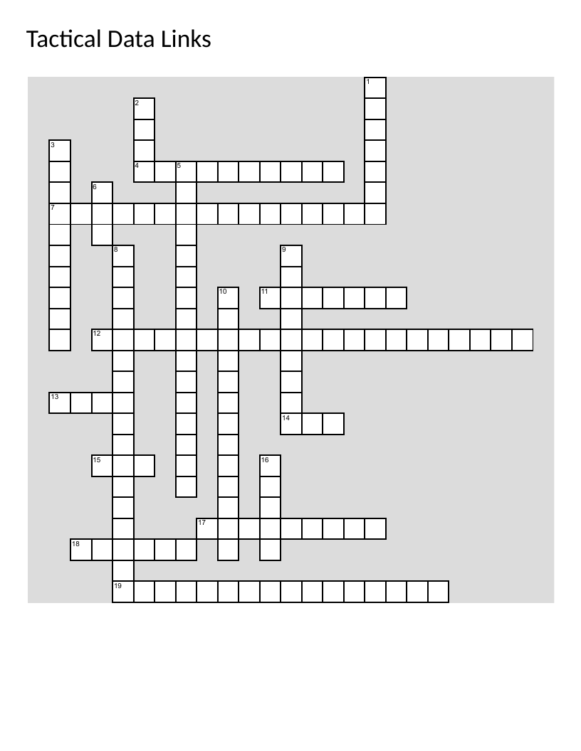 Tactical data links crossword with military communications systems, Link 16, and SADL terminology.