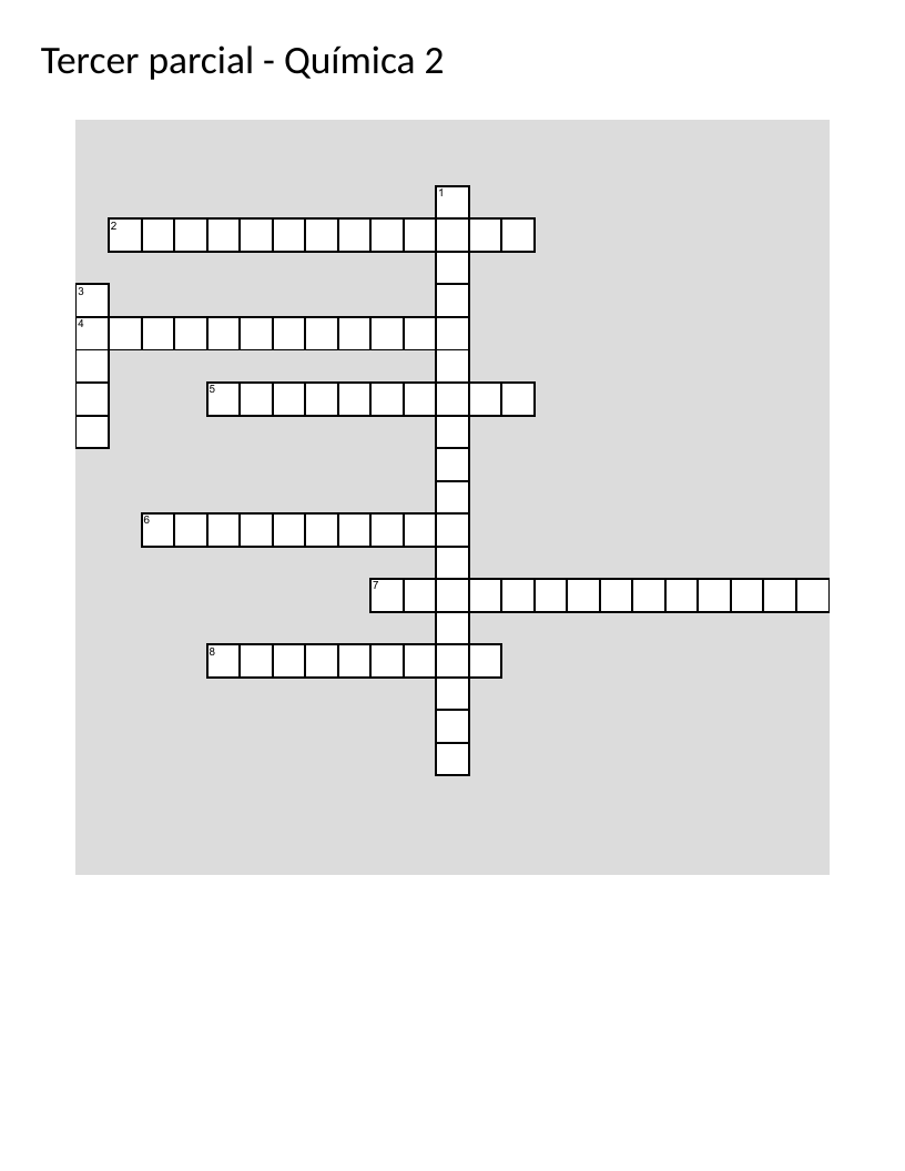 Chemistry crossword on solutions, molarity, acids, and bases.