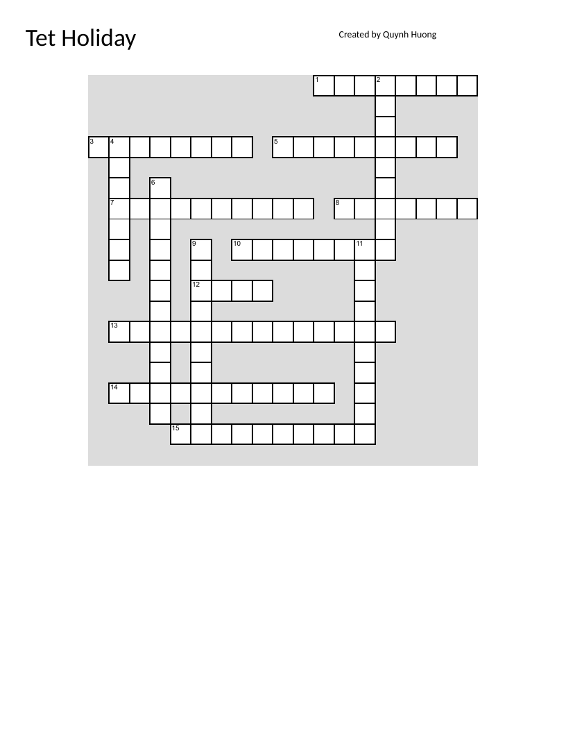 Tet Holiday crossword with vocabulary including renewal, abundance, and transformation.