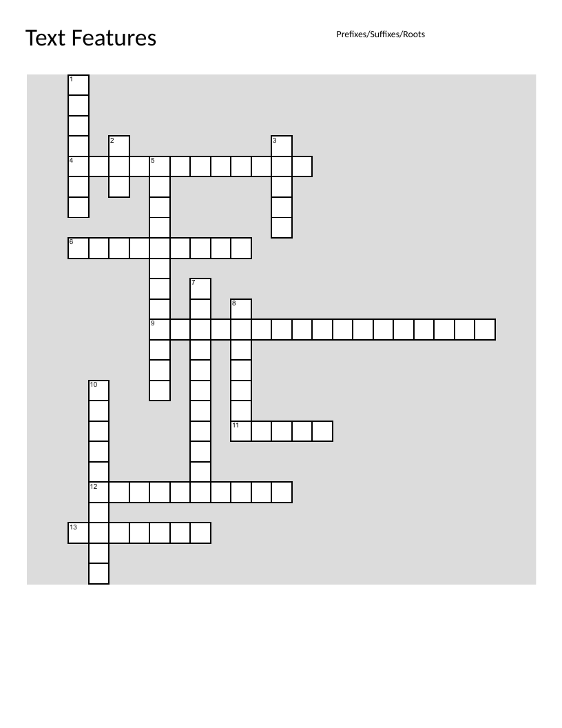 Text features crossword with headings, captions, maps, glossaries, and diagrams.