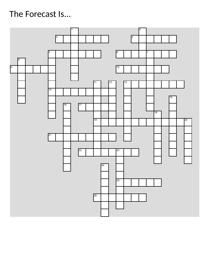 Weather crossword puzzle with vocabulary like cumulus clouds, jet stream, and drought.