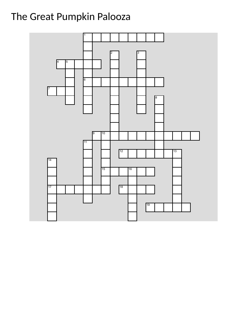 Autumn and harvest crossword puzzle with pumpkins, scarecrows, and fall traditions.