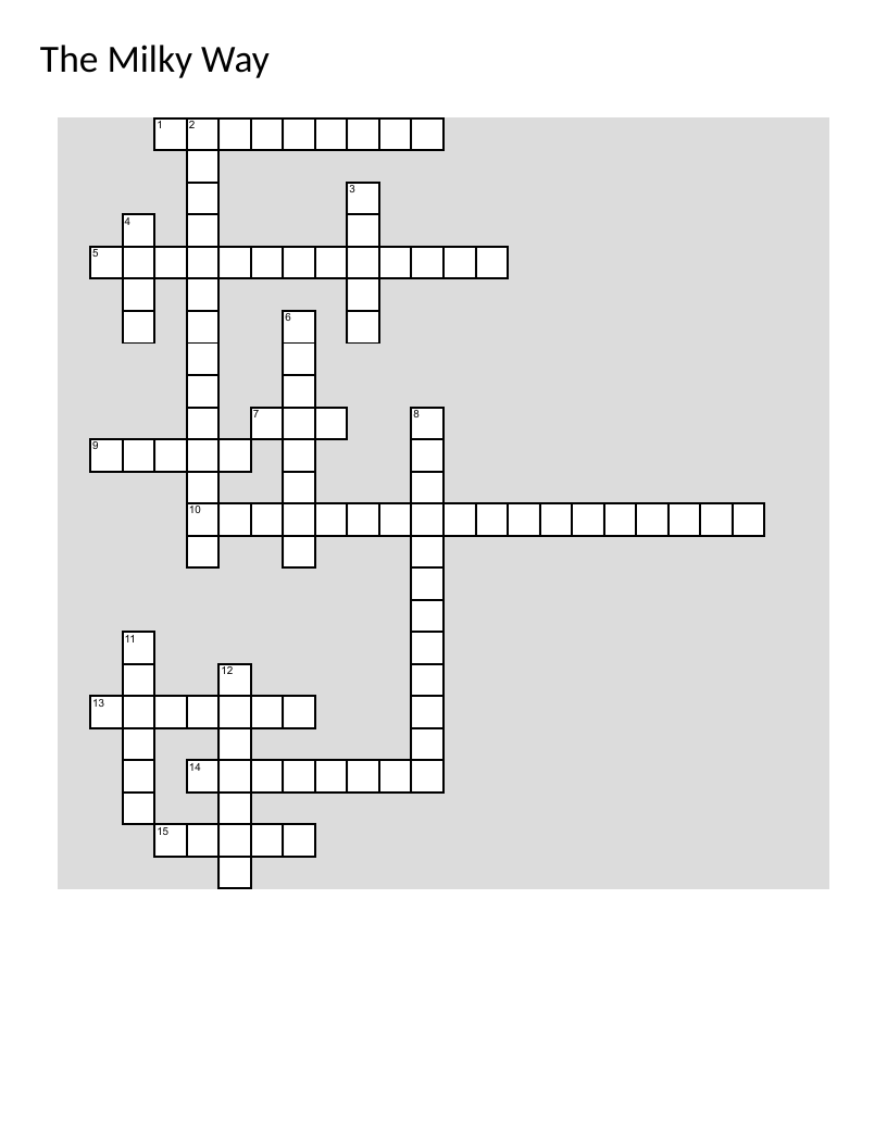 Milky Way crossword puzzle with galaxy facts, black holes, and stargazing tips.