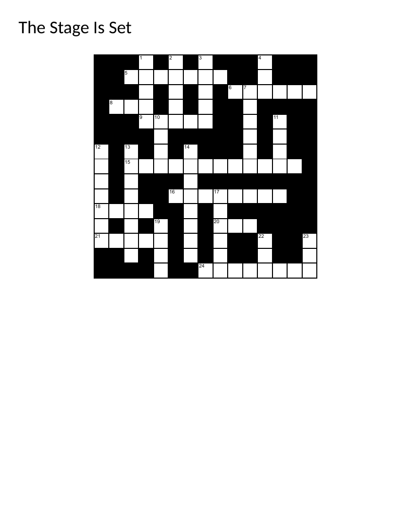 Theatre crossword with stage terminology, Broadway, and performance arts vocabulary.