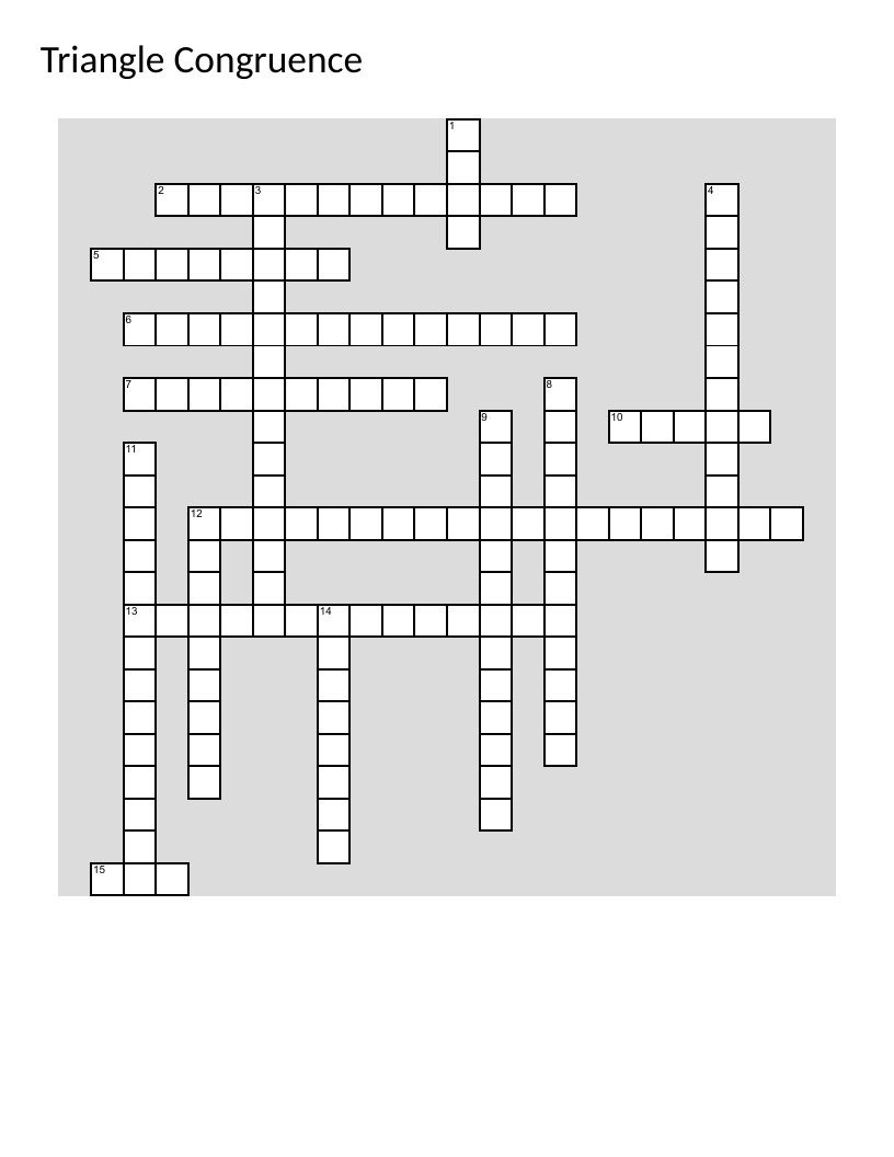 Triangle congruence geometry crossword with postulates SSS, SAS, ASA, and AAS.