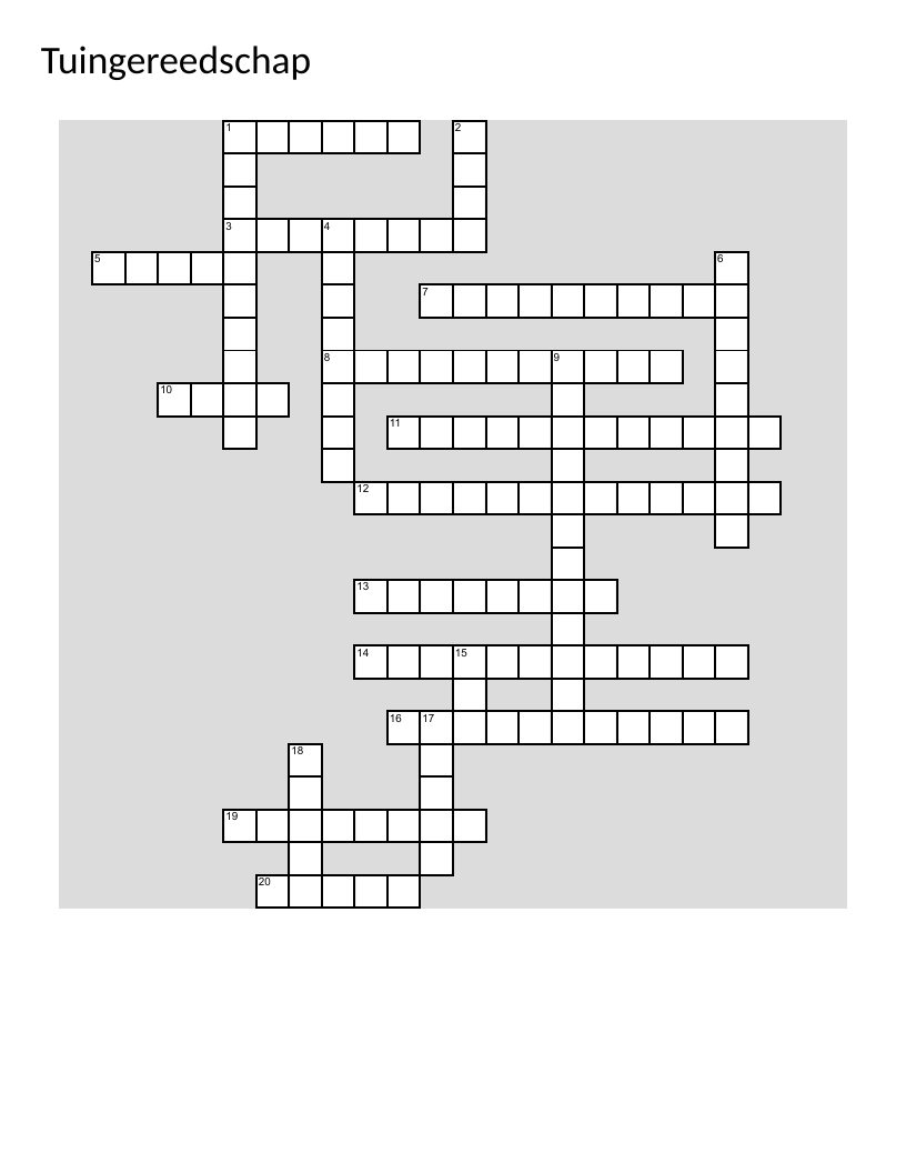 Dutch garden tools vocabulary crossword with terms like gieter and grasmaaier.