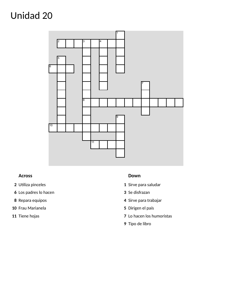 German vocabulary crossword with occupations like Künstler, Informatiker, and Politiker.